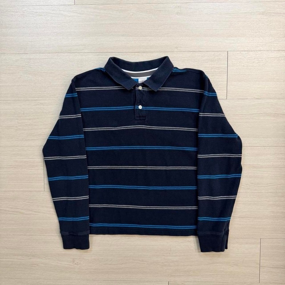 Y2K Old Navy Striped Blue Rugby Polo Shirt Mens Size Mediuim